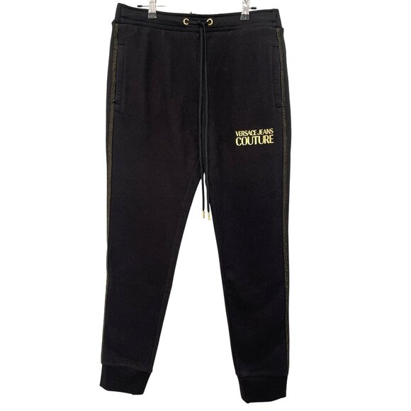 New Versace Jeans Couture Black Joggers Gold Logo Pull On Drawstring Size 8 - Picture 4 of 12